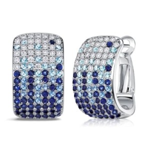 Italo Rectangle Micro Pave Blue Sapphire Hoop Earrings For Women