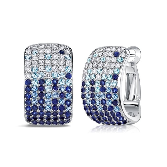 Italo Rectangle Micro Pave Blue Sapphire Hoop Earrings For Women