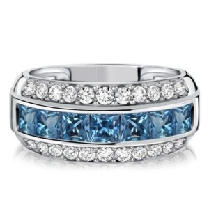 Italo Triple Row Princess Cut Blue Topaz Wedding Band For Women
