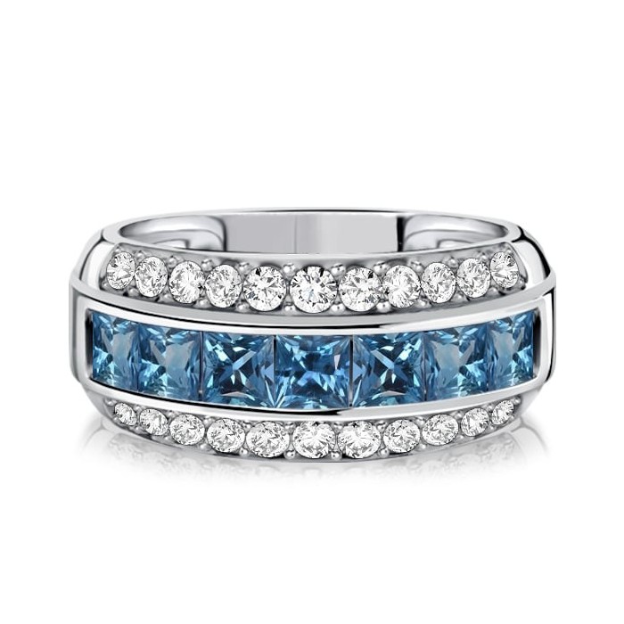 Italo Triple Row Princess Cut Blue Topaz Wedding Band For Women
