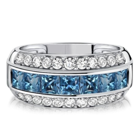 Italo Triple Row Princess Cut Blue Topaz Wedding Band For Women