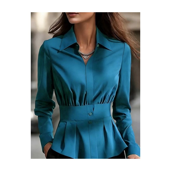 Women Plain Shawl Collar Long Sleeve Shirt Elegant Daily Spring/Fall Top