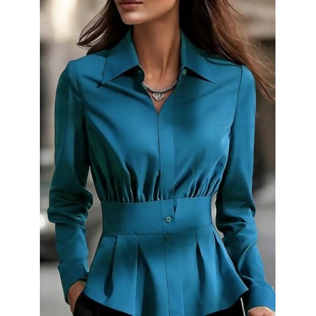 Women Plain Shawl Collar Long Sleeve Shirt Elegant Daily Spring/Fall Top