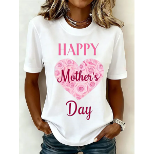 Women Text Letters Short Sleeve Tee T-shirt Crew Neck Printing Casual Graphic Tee Summer Top