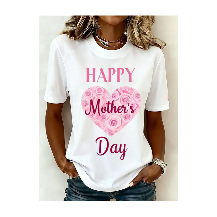 Women Text Letters Short Sleeve Tee T-shirt Crew Neck Printing Casual Graphic Tee Summer Top