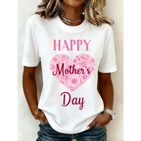 Women Text Letters Short Sleeve Tee T-shirt Crew Neck Printing Casual Graphic Tee Summer Top