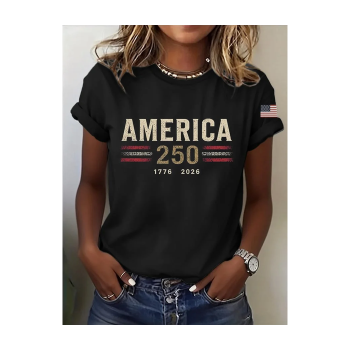 Women Independence Day (Flag) Short Sleeve Tee T-shirt Crew Neck Printing Casual Graphic Tee Summer Top