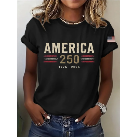 Women Independence Day (Flag) Short Sleeve Tee T-shirt Crew Neck Printing Casual Graphic Tee Summer Top