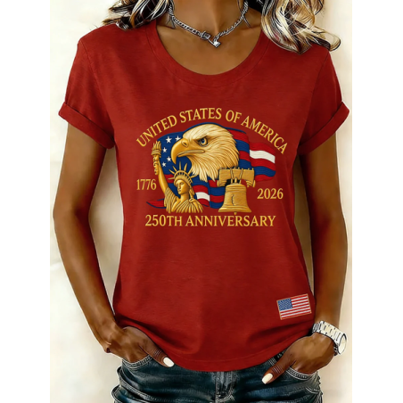 Women Independence Day (Flag) Short Sleeve Tee T-shirt Crew Neck Printing Casual Graphic Tee Summer Top