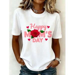 Women Floral Short Sleeve Tee T-shirt Crew Neck Printing Casual Graphic Tee Summer Top