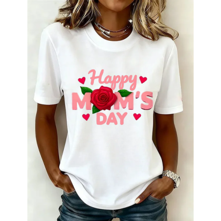 Women Floral Short Sleeve Tee T-shirt Crew Neck Printing Casual Graphic Tee Summer Top