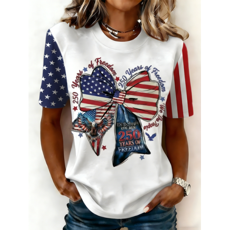 Women USA/US/American Short Sleeve Tee T-shirt Crew Neck Casual Summer Top