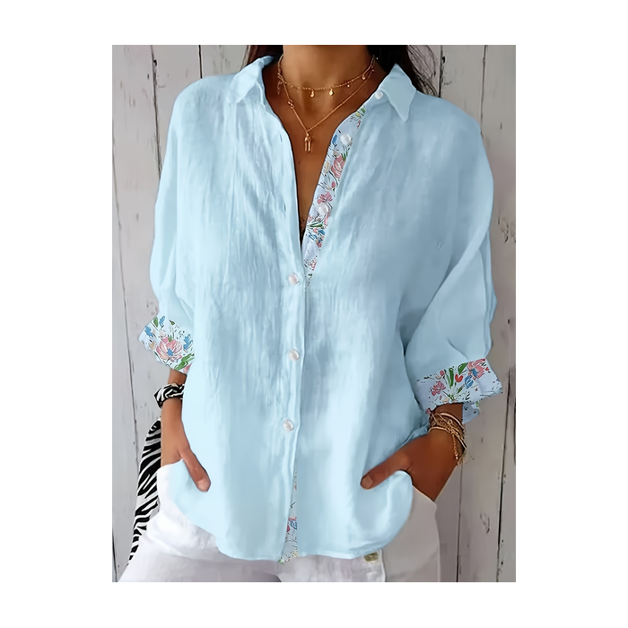 Women Floral Shirt Collar Three Quarter Sleeve Shirt Printing Casual Daily Spring/Fall Top