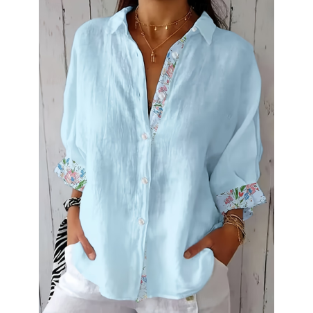 Women Floral Shirt Collar Three Quarter Sleeve Shirt Printing Casual Daily Spring/Fall Top