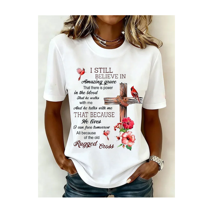 Women Floral Short Sleeve Tee T-shirt Crew Neck Printing Casual Graphic Tee Summer Top