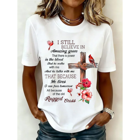 Women Floral Short Sleeve Tee T-shirt Crew Neck Printing Casual Graphic Tee Summer Top