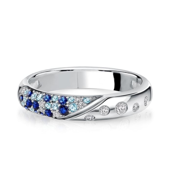 Italo Flush Setting Waterfall Blue Sapphire Half Eternity Band For Women