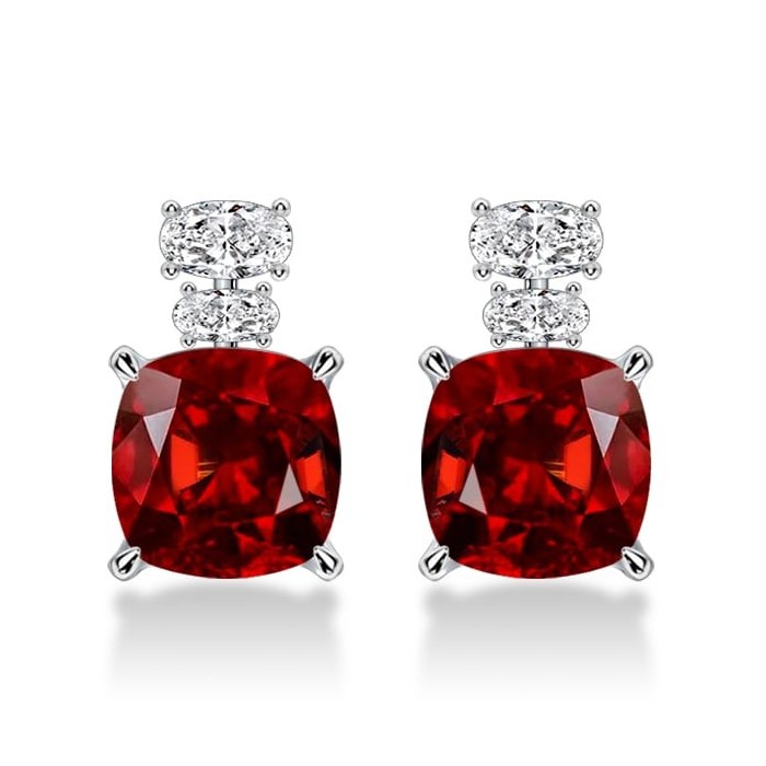 Italo Hidden Halo Garnet Cushion Cut Drop Earrings For Women