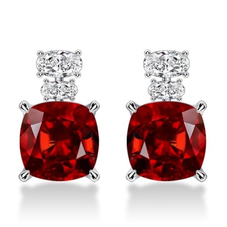 Italo Hidden Halo Garnet Cushion Cut Drop Earrings For Women