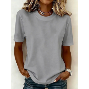 Women Plain Short Sleeve Tee T-shirt Crew Neck Printing Casual Graphic Tee Summer Top