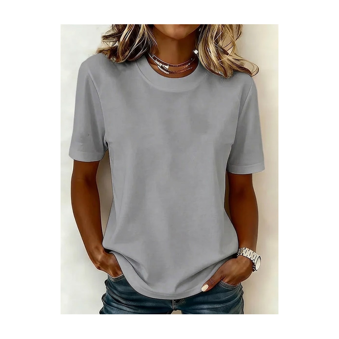 Women Plain Short Sleeve Tee T-shirt Crew Neck Printing Casual Graphic Tee Summer Top