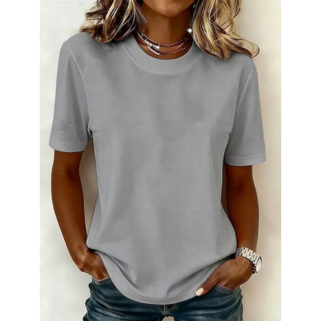 Women Plain Short Sleeve Tee T-shirt Crew Neck Printing Casual Graphic Tee Summer Top