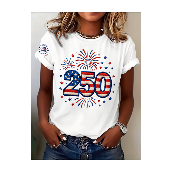 Women Independence Day (Flag) Short Sleeve Tee T-shirt Crew Neck Printing Casual Graphic Tee Summer Top