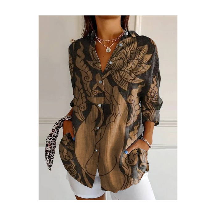 Women Floral Shirt Collar Long Sleeve Shirt Buckle Casual Daily Spring/Fall Top