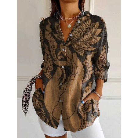 Women Floral Shirt Collar Long Sleeve Shirt Buckle Casual Daily Spring/Fall Top