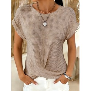 Women Plain Short Sleeve Tee T-shirt Crew Neck Casual Summer Top