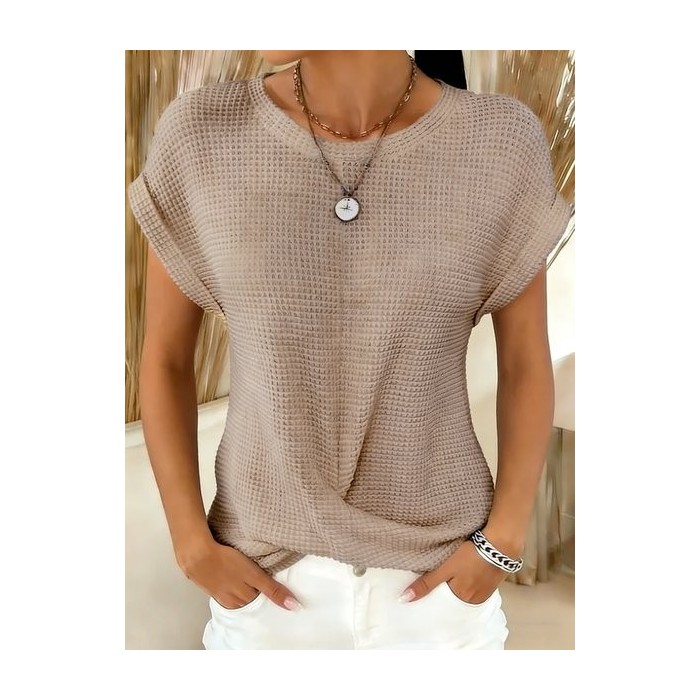 Women Plain Short Sleeve Tee T-shirt Crew Neck Casual Summer Top