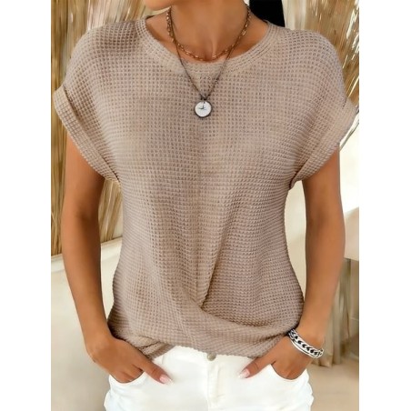 Women Plain Short Sleeve Tee T-shirt Crew Neck Casual Summer Top