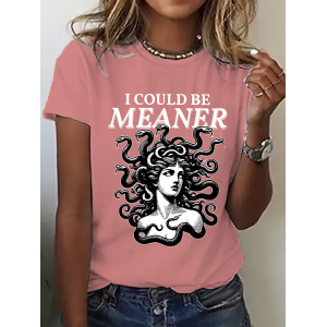 Women Text Letters Short Sleeve Tee T-shirt Crew Neck Vintage Summer Top