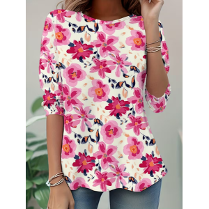 Women Floral Long Sleeve Tee T-shirt Crew Neck Casual Tunic Spring/Fall Top