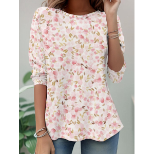 Women Floral Long Sleeve Tee T-shirt Crew Neck Casual Tunic Spring/Fall Top
