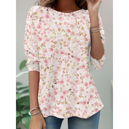Women Floral Long Sleeve Tee T-shirt Crew Neck Casual Tunic Spring/Fall Top