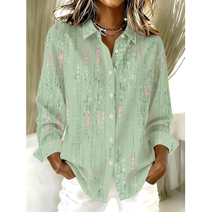 Women Abstract Shirt Collar Long Sleeve Shirt Buckle Casual Daily Spring/Fall Top