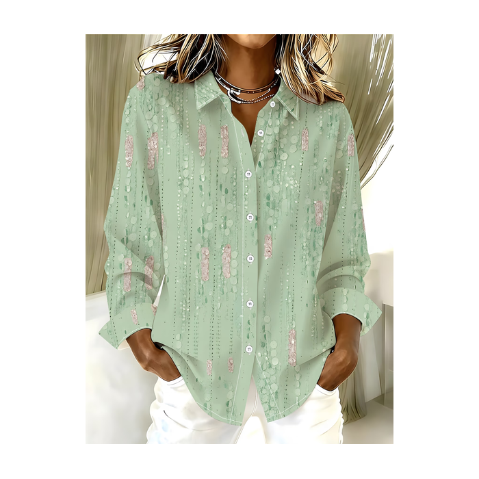 Women Abstract Shirt Collar Long Sleeve Shirt Buckle Casual Daily Spring/Fall Top