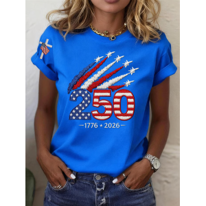 Women Independence Day (Flag) Short Sleeve Tee T-shirt Crew Neck Printing Casual Graphic Tee Summer Top