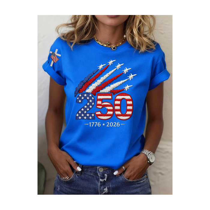 Women Independence Day (Flag) Short Sleeve Tee T-shirt Crew Neck Printing Casual Graphic Tee Summer Top