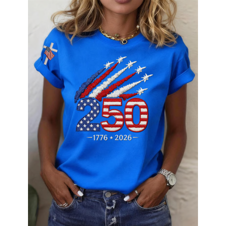 Women Independence Day (Flag) Short Sleeve Tee T-shirt Crew Neck Printing Casual Graphic Tee Summer Top