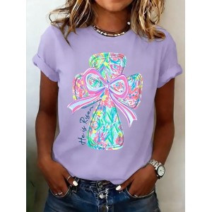 Women 3D Printing Short Sleeve Tee T-shirt Crew Neck Casual Summer Top