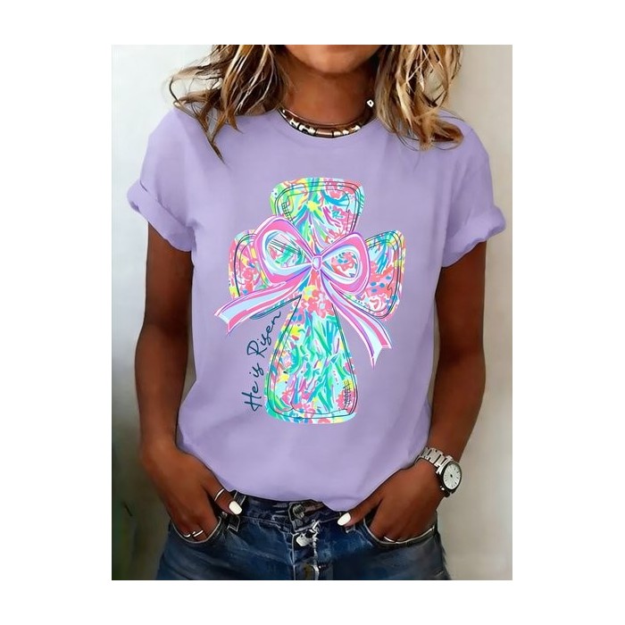 Women 3D Printing Short Sleeve Tee T-shirt Crew Neck Casual Summer Top