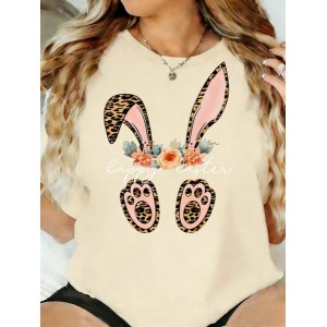 Women Easter (rabbit) Short Sleeve Tee T-shirt Crew Neck Casual Summer Top