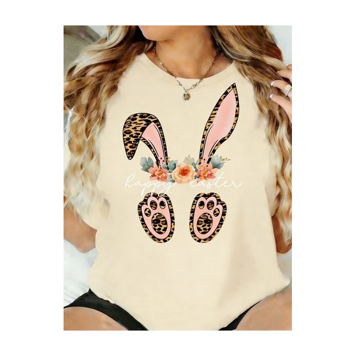 Women Easter (rabbit) Short Sleeve Tee T-shirt Crew Neck Casual Summer Top