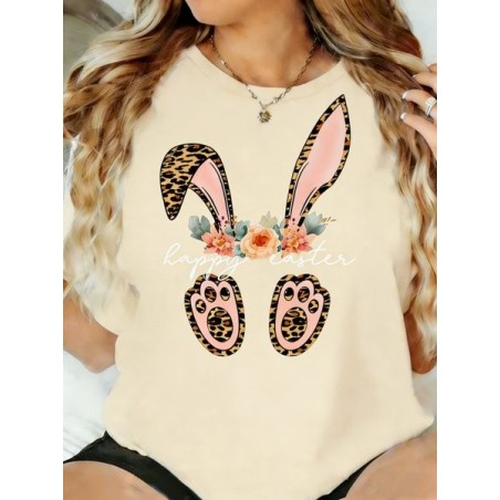 Women Easter (rabbit) Short Sleeve Tee T-shirt Crew Neck Casual Summer Top