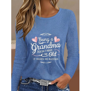 Women Text Letters Long Sleeve Tee T-shirt Crew Neck Printing Casual Graphic Tee Spring/Fall Top