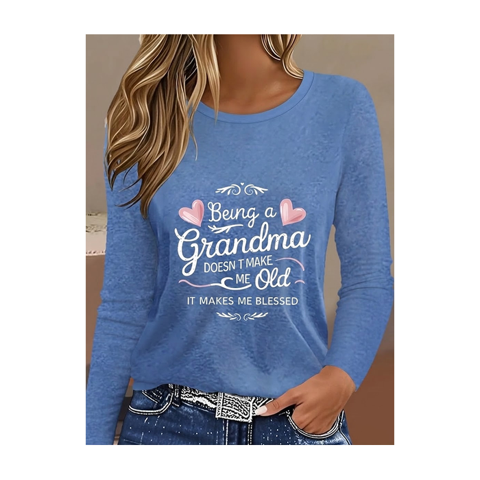 Women Text Letters Long Sleeve Tee T-shirt Crew Neck Printing Casual Graphic Tee Spring/Fall Top