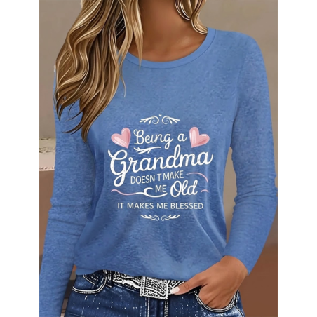 Women Text Letters Long Sleeve Tee T-shirt Crew Neck Printing Casual Graphic Tee Spring/Fall Top
