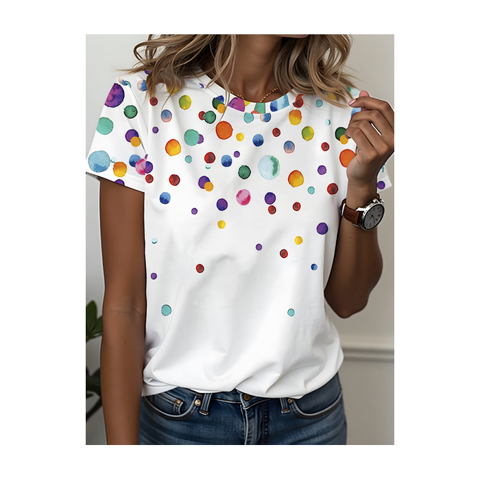 Women Abstract Short Sleeve Tee T-shirt Crew Neck Printing Casual Graphic Tee Summer Top